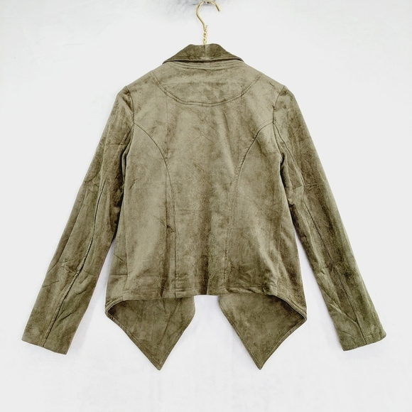 NEW Lulu's Taupe Tan Faux Suede Leather Asymmetrical Zip Up Moto Jacket P4752 - Picture 4 of 8